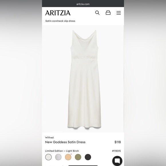 Aritzia Wilfred New Goddess Satin Dress - Medium - Light Birch (Ivory) - Picture 2 of 2